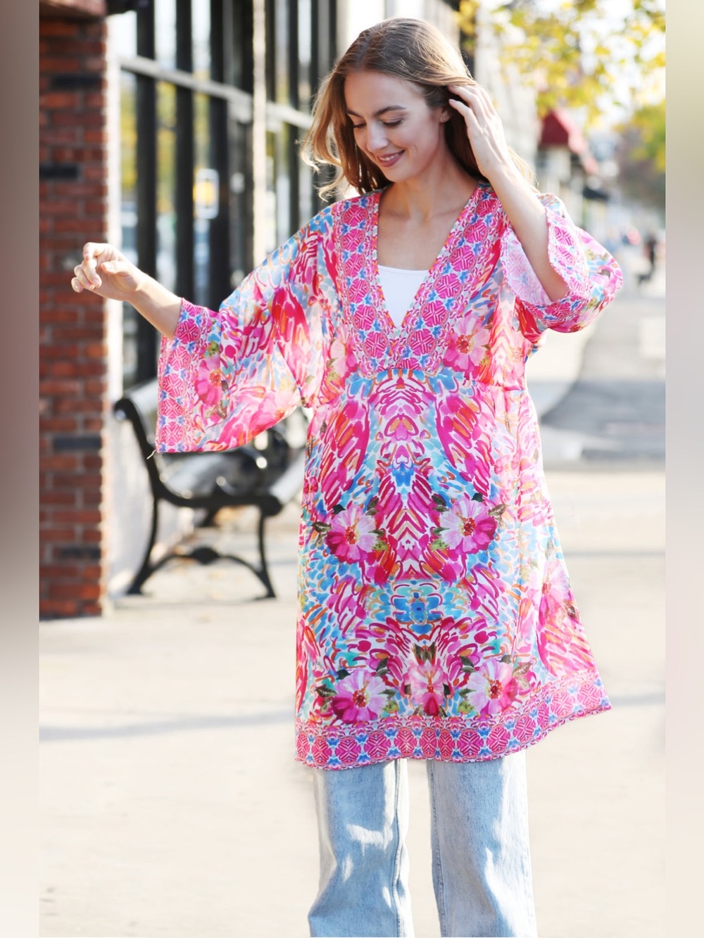 ๐ Comfy Luxe Colorful Cover Up Dress Boho Chic Hippie Bohemian Floral - Picture 2 of 13